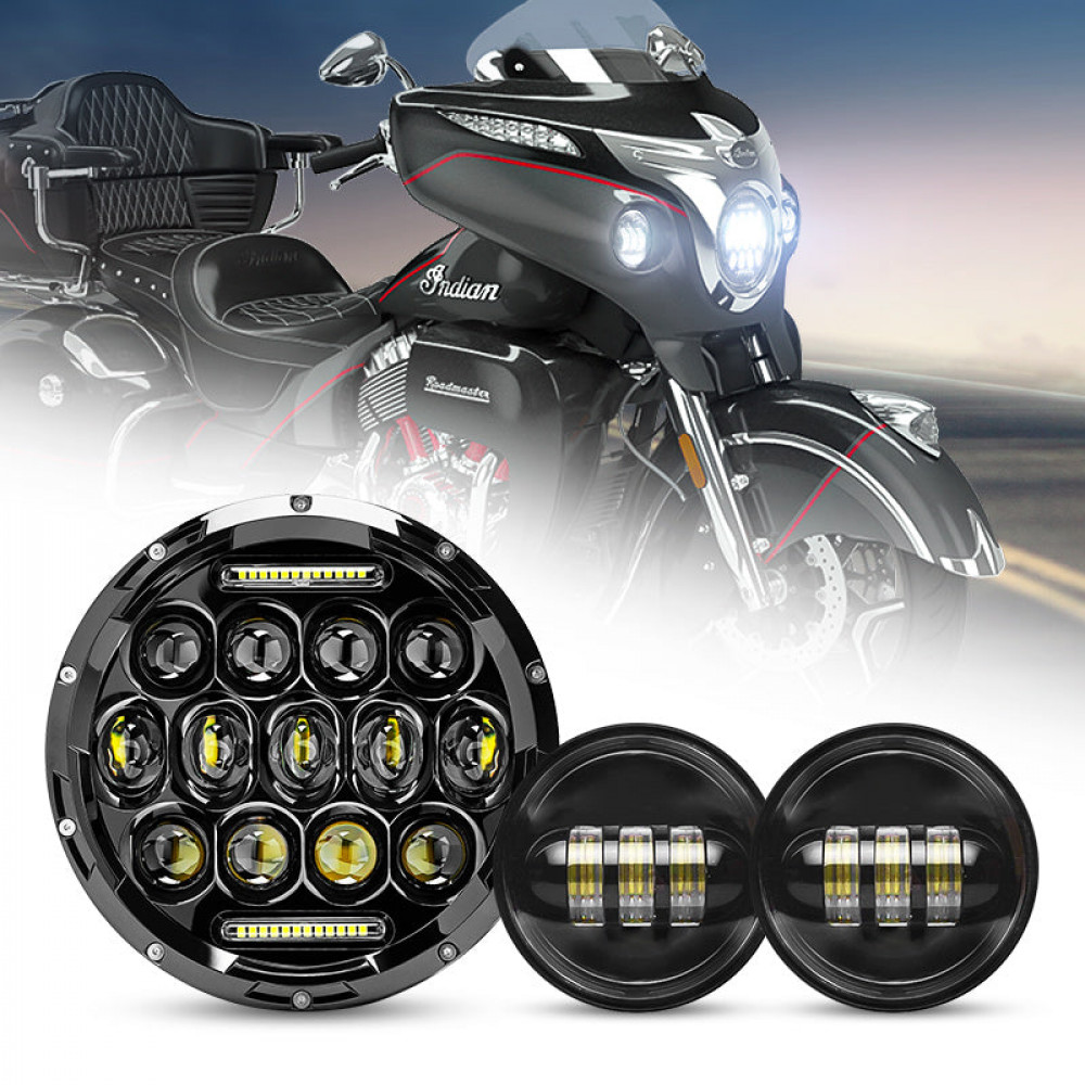 7" 75w led headlight assembly + 4.5" 30w led passing lights for indian ...