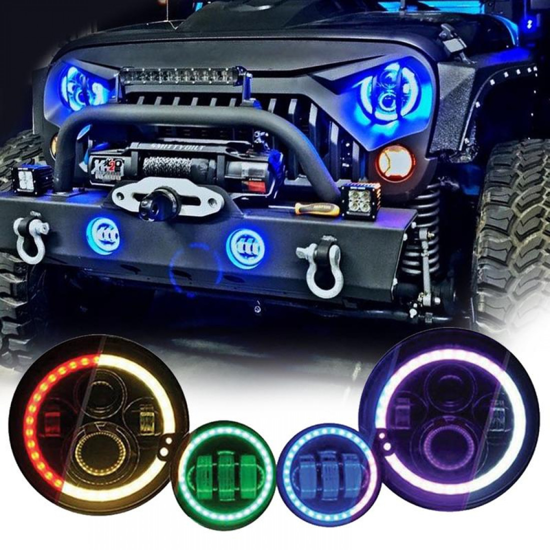 7inch rgb led headlights 4inch led fog light rgb halos for jeep wrangler